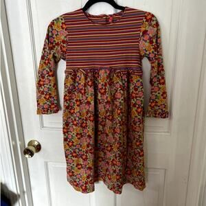 Hanna Andersson Girls 8 (130) Long Sleeve Floral Striped Dress
